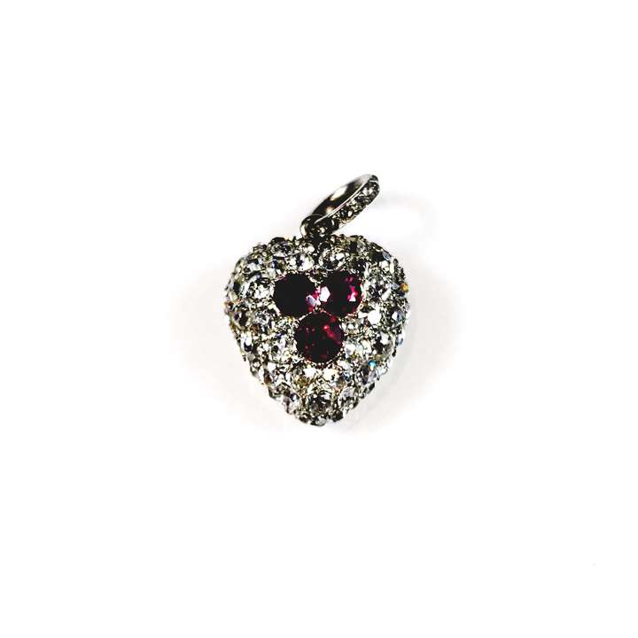 Antique ruby and diamond heart pendant